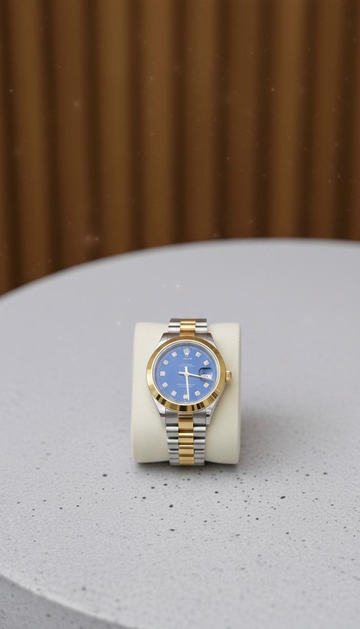 Rolex™ Two-Tone Diamond Luxe Watch – Midnight Blue Dial